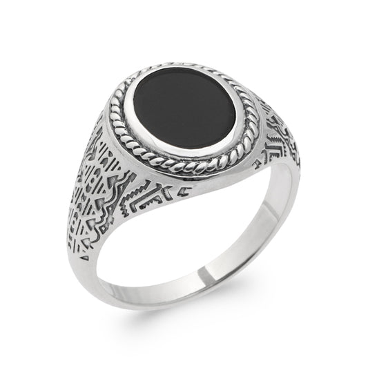 Chevalière homme argent agate noire Hugo Jovelio