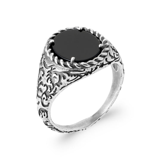 Chevalière homme argent agate noire Raphael Jovelio