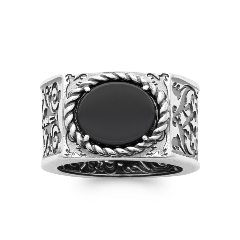 Chevalière homme argent agate noire Alex Jovelio 2