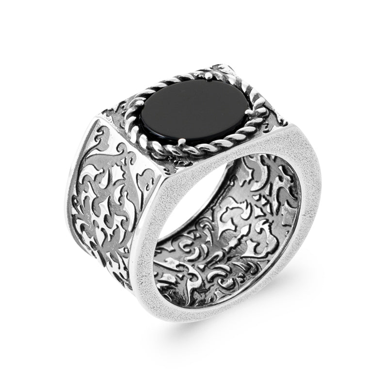 Chevalière homme argent agate noire Alex Jovelio