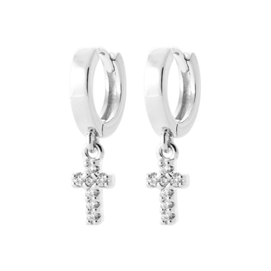 Boucles d'oreilles homme croix argent 925 zirconium