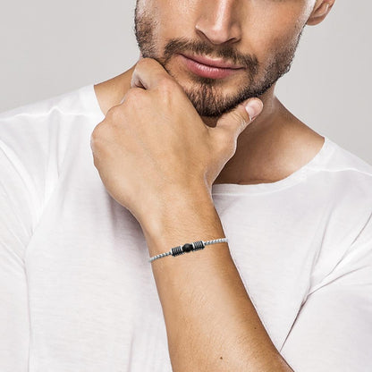 Bracelet homme Florian - Acier inoxydable et agate noire