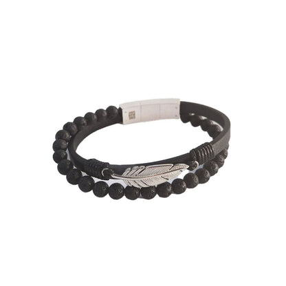 Bracelet pierre de lave cuir homme Arnaud Jovelio