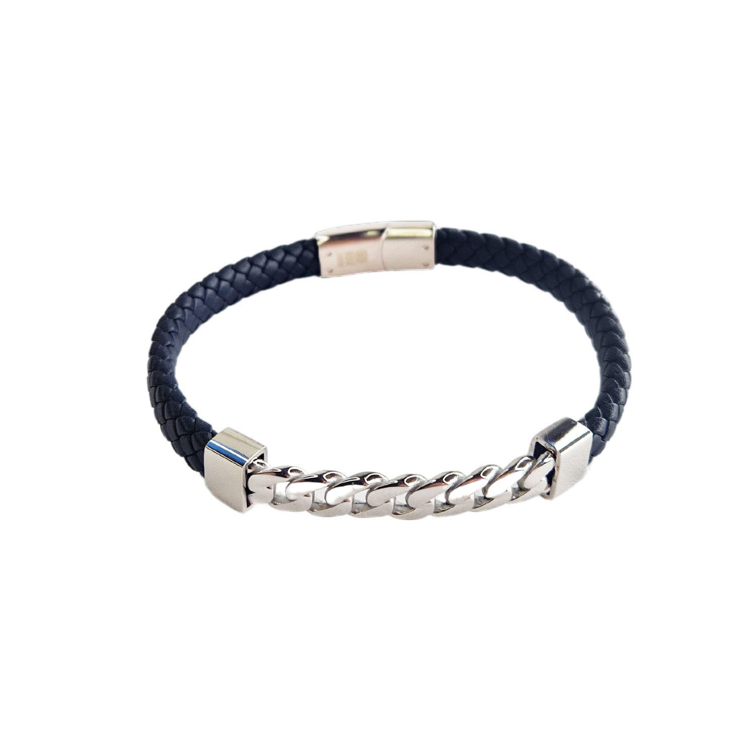 Bracelet acier homme cuir bleu Basile Jovelio 3