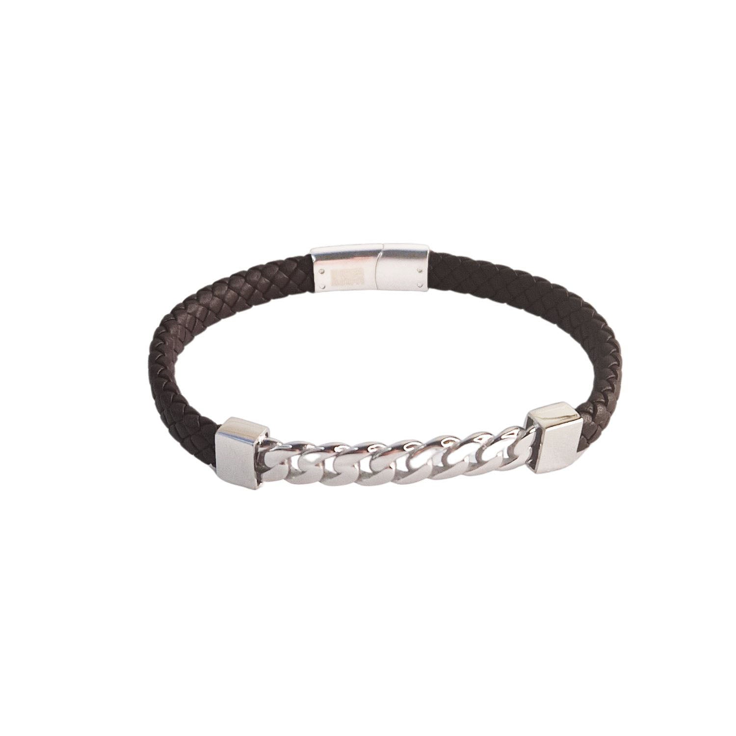 Bracelet acier homme cuir marron Basile Jovelio 2