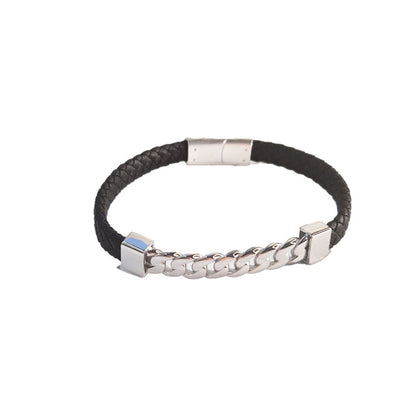 Bracelet acier homme cuir noir Basile Jovelio