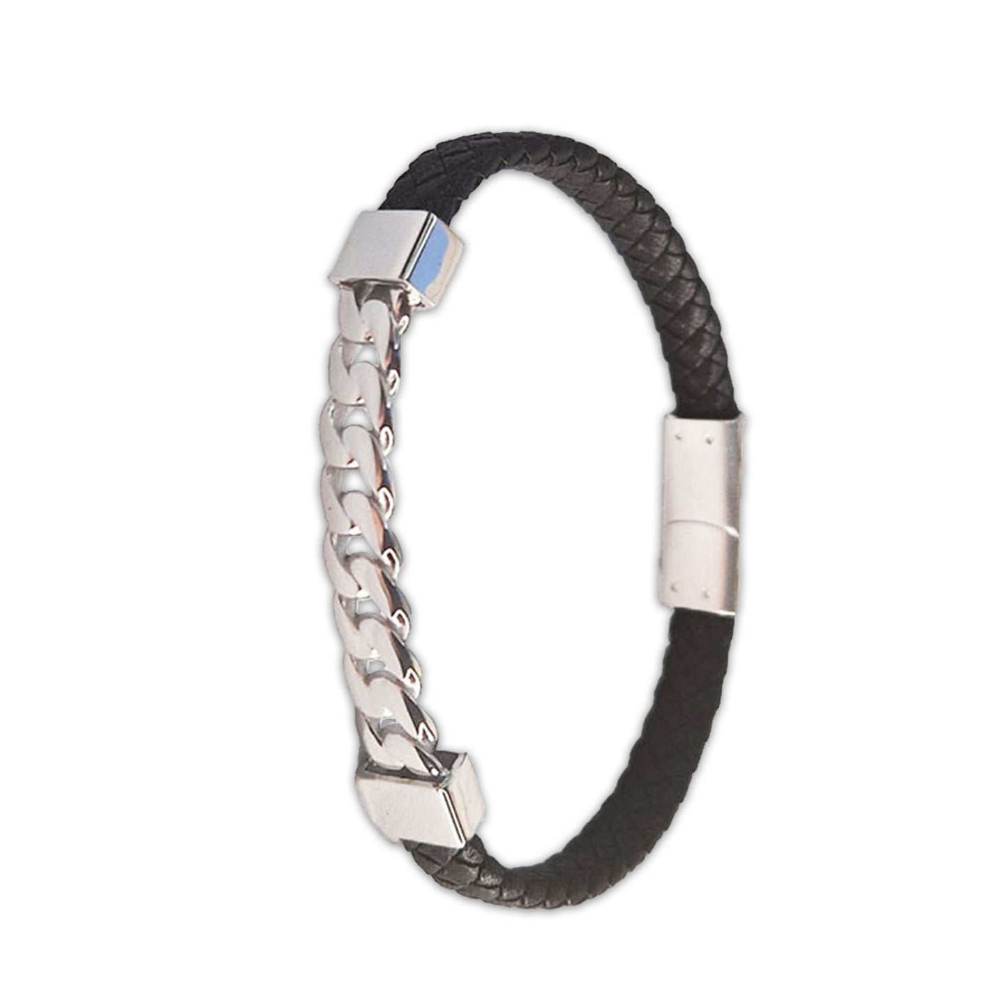 Bracelet acier homme cuir noir Basile Jovelio 3