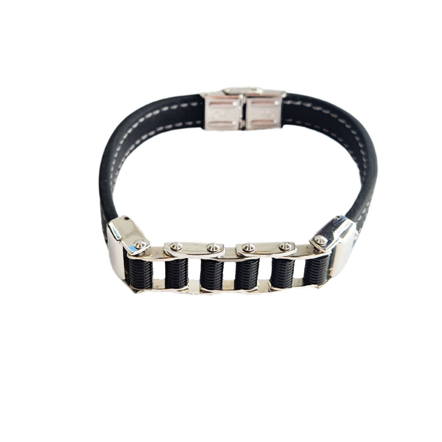 Bracelet acier homme cuir noir Bastien Jovelio