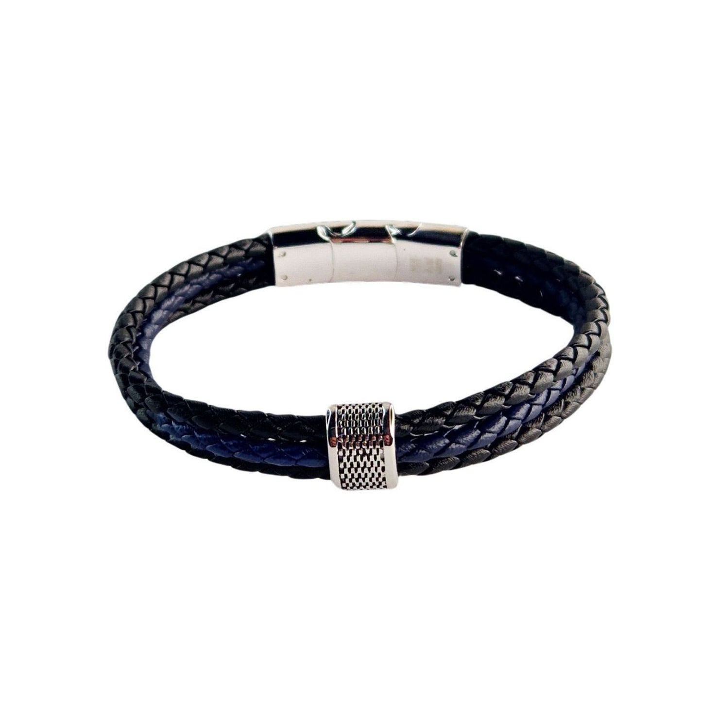 Bracelet tressé cuir homme bleu noir Chris Jovelio