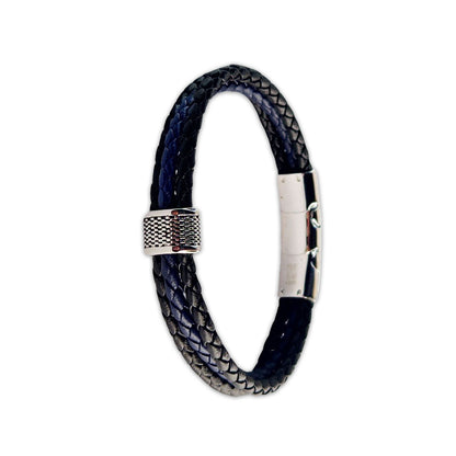 Bracelet tressé cuir homme bleu noir Chris Jovelio 3