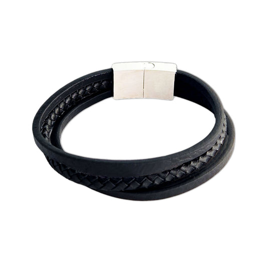 Bracelet tressé cuir homme noir Claudio Jovelio