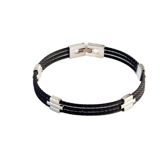 Bracelet ficelle homme noir acier inoxydable Gabin Jovelio