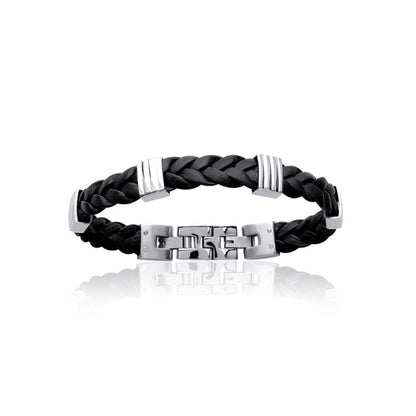 Bracelet cuir homme acier noir Gary Jovelio