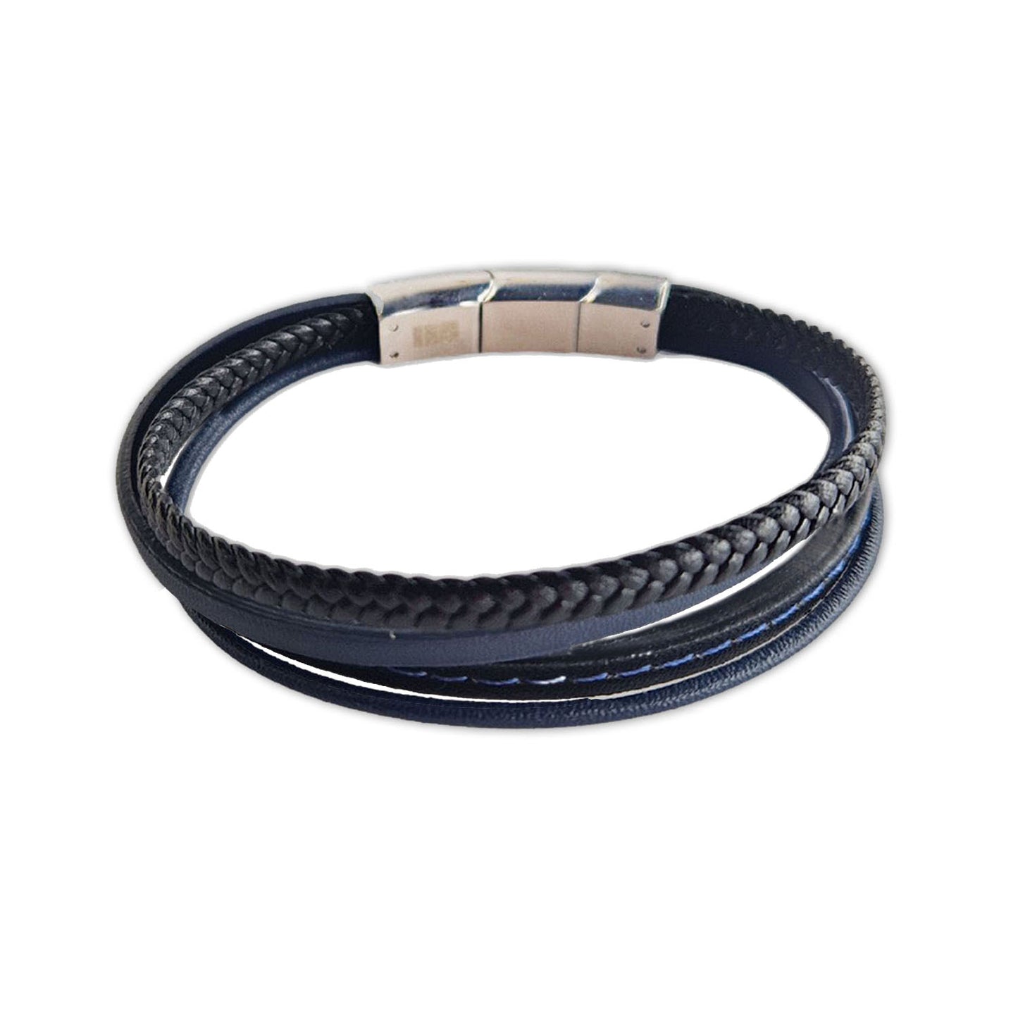 Bracelet tressé cuir homme noir bleu Jordan Jovelio