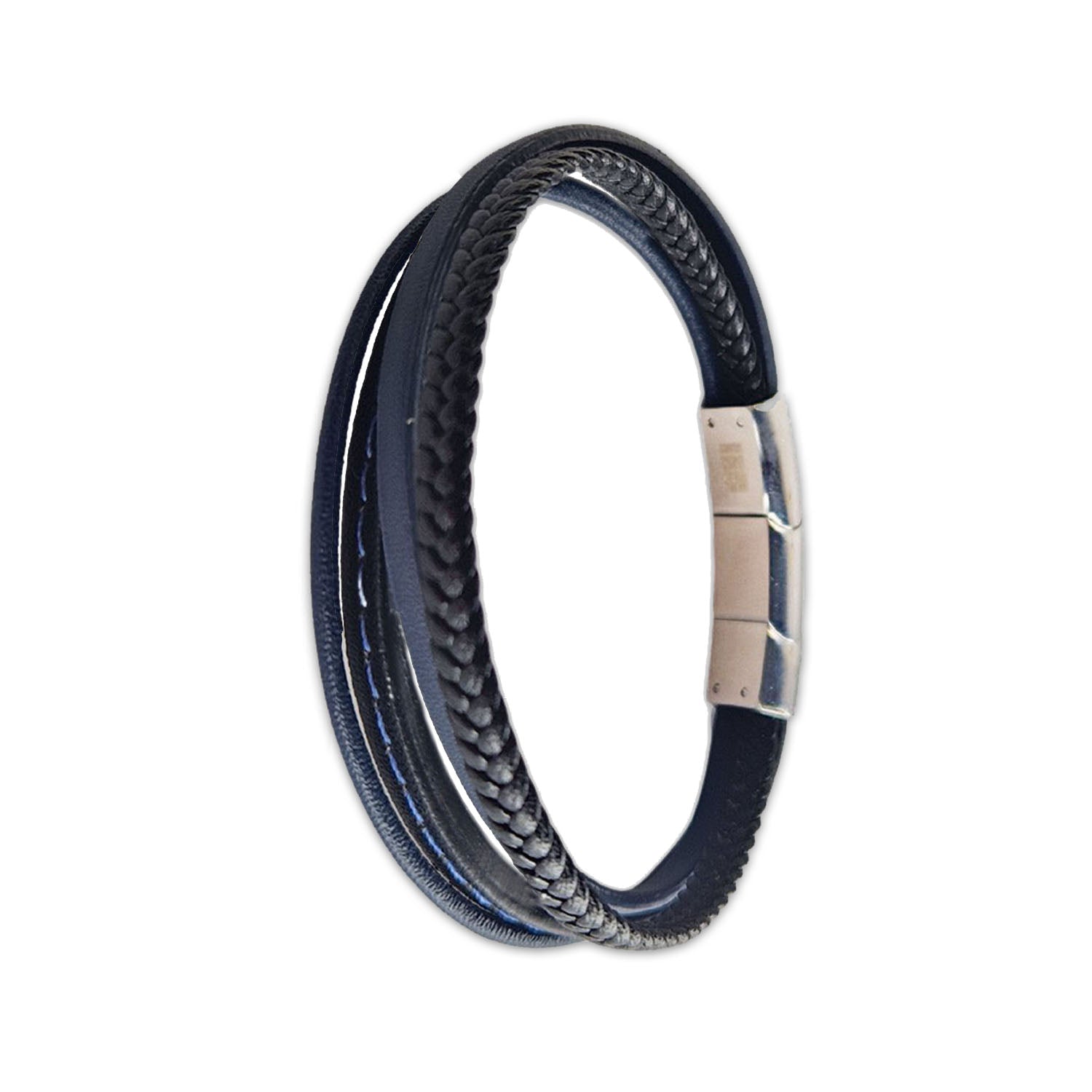 Bracelet tressé cuir homme noir bleu Jordan Jovelio 3