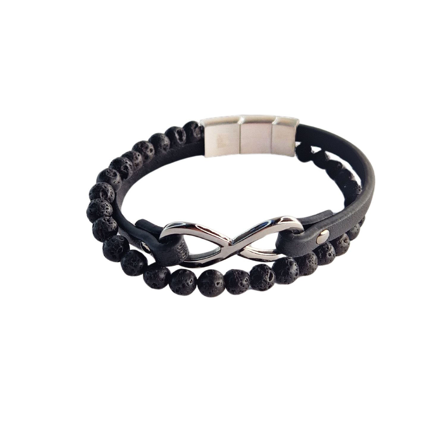 Bracelet pierre de lave cuir homme Mael Jovelio