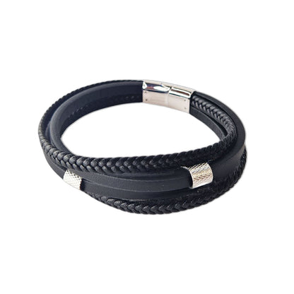 Bracelet tressé cuir homme noir Martin Jovelio