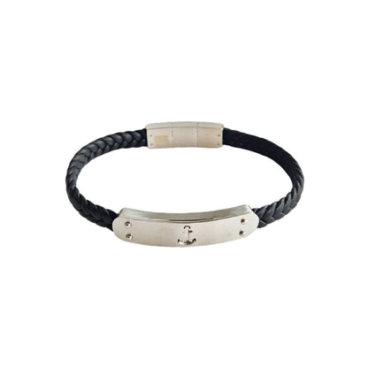 Bracelet marin homme cuir noir Olivier Jovelio