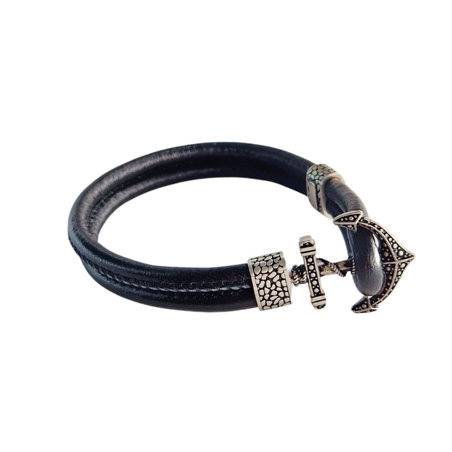 Bracelet ancre marine homme noir Paolo Jovelio