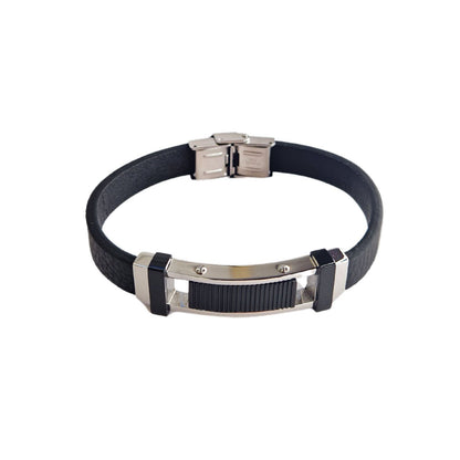 Bracelet homme tendance cuir acier noir Robin Jovelio