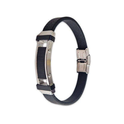 Bracelet homme tendance cuir acier noir Robin Jovelio 3