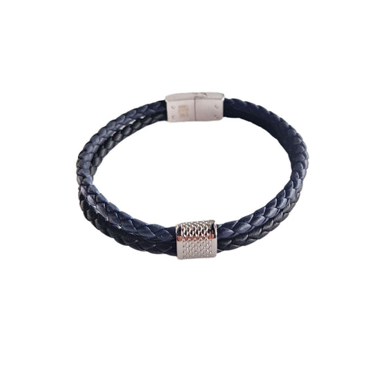 Bracelet tressé cuir homme noir bleu Simon Jovelio