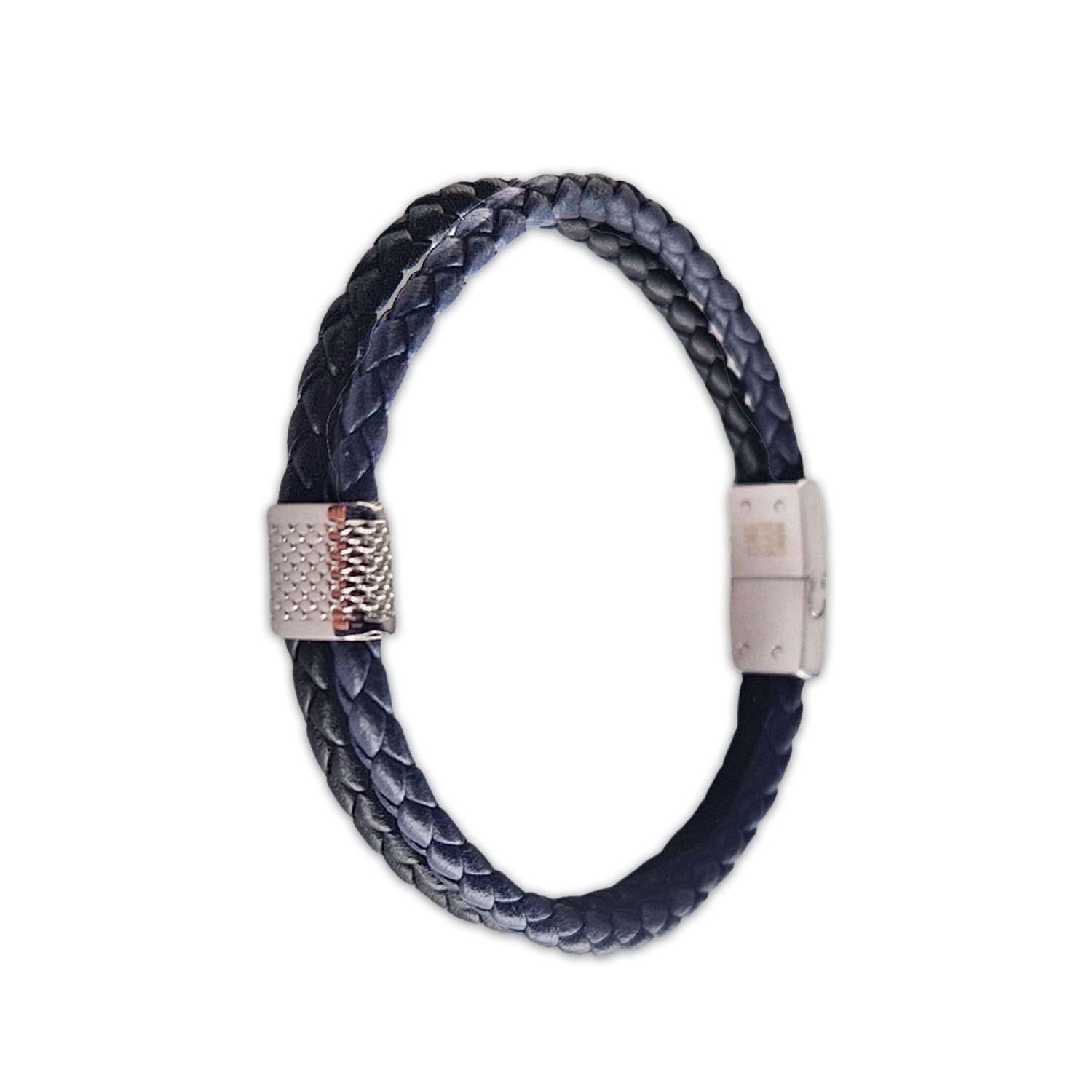 Bracelet tressé cuir homme noir bleu Simon Jovelio 3