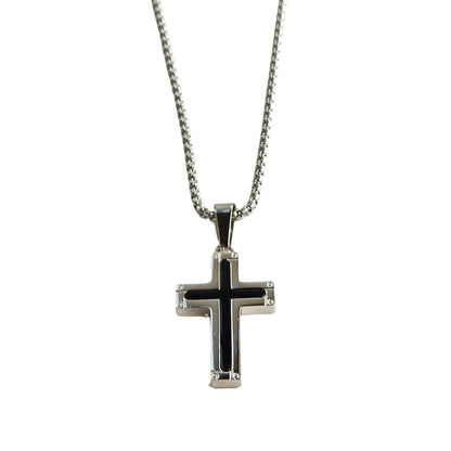 Collier croix homme acier inoxydable noir Ludovic Jovelio